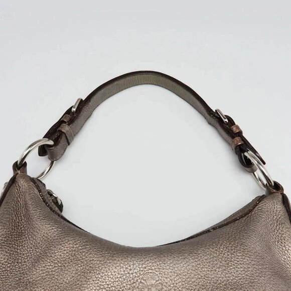 Prada Pewter Vitello Daino Leather Zip Top Hobo Bag - Picture 9 of 12